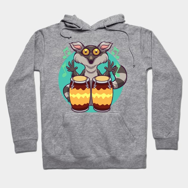 Comic lemur playing percussion Hoodie by Modern Medieval Design